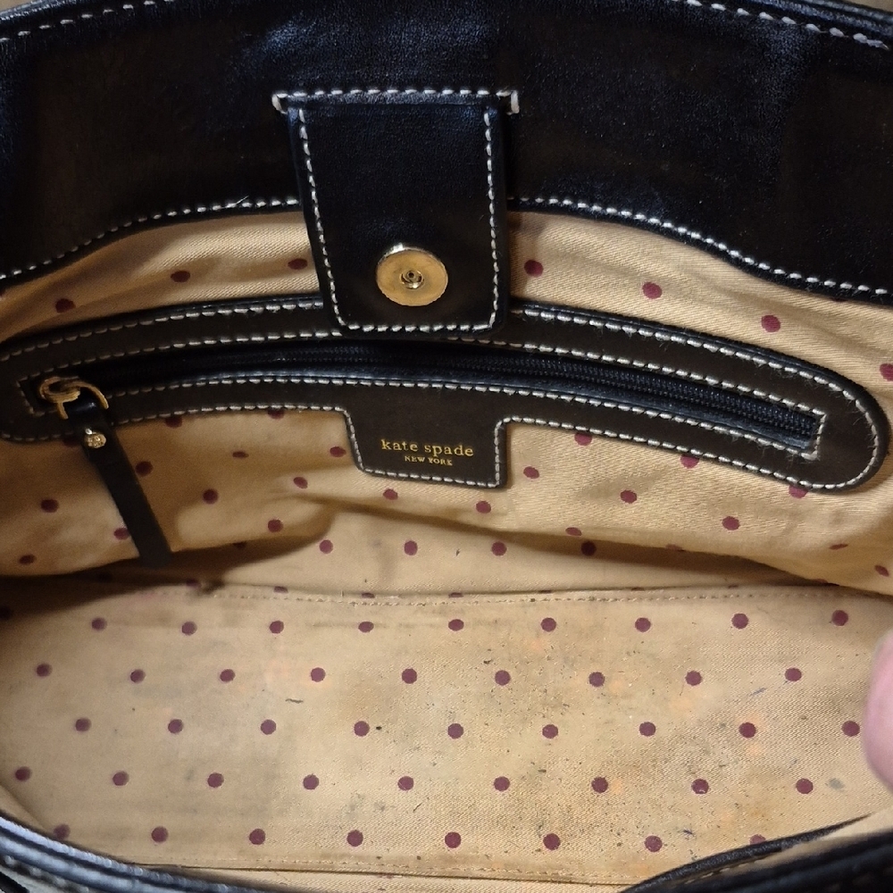 Kate Spade Black Leather Double-Handle Satchel with Contrast Stitching - Picture 3 of 10